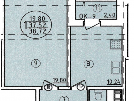 1-комнатная квартира 37,52 м²